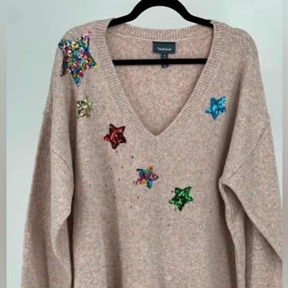 Modcloth Sweaters - ModCloth v-neck long sleeve sequin stars sweater Size S